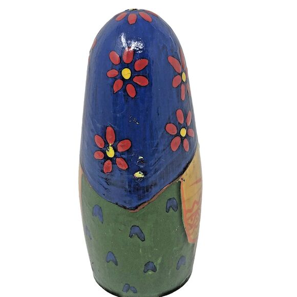 Matryoshka Russian Chime Doll Vintage Hand Painted Roly Poly Folk Art Set of 2 - Picture 10 of 15